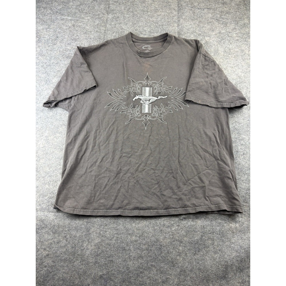 Vintage Y2K Ford Mustang Gray Graphic Cotton T - Shirt Men's 2XL Thrashed